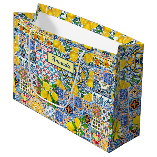 Chic Vase Mediterranean orange tiles Large Gift Bag (Front Angled)