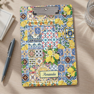 Chic Vase Mediterranean orange tiles monogram Clipboard