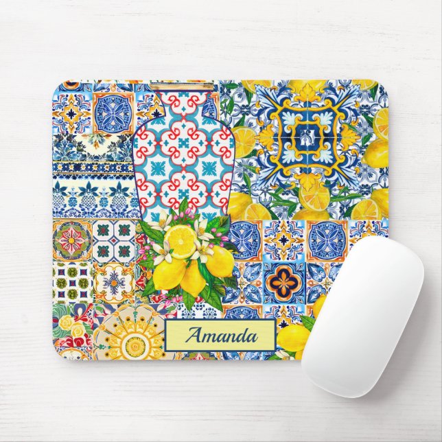 Chic Vase Mediterranean orange tiles Mouse Pad (With Mouse)