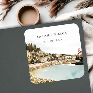 Chic Verona Adige River Italy Watercolor Wedding Square Sticker