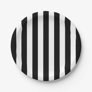 Chic Vertical Stripes Black And White Striped  Paper Plate