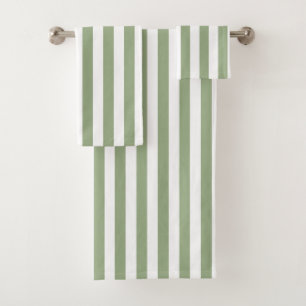 Chic Vertical Stripes Sage Green White Striped  Bath Towel Set