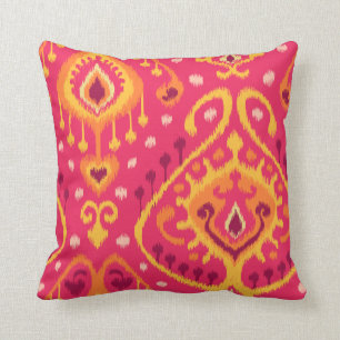 Chic vibrant pink and orange tribal ikat print throw pillow