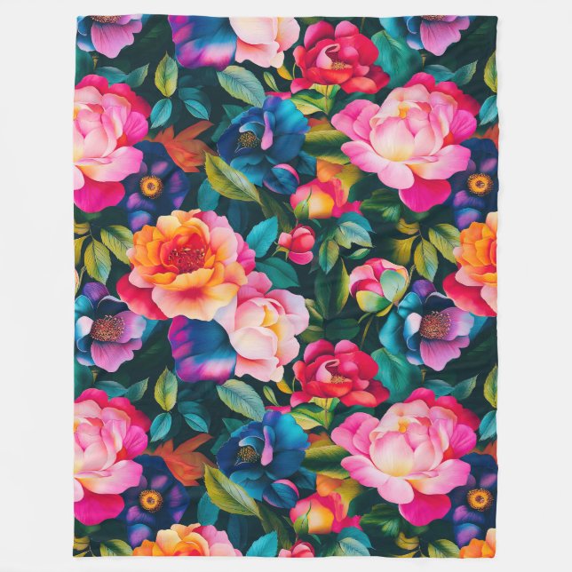 Chic vibrant roses pattern fleece blanket (Front)