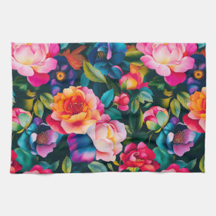 Chic vibrant roses pattern  kitchen towel