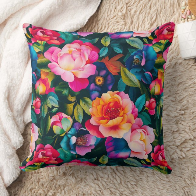 Chic vibrant roses pattern throw pillow (Blanket)