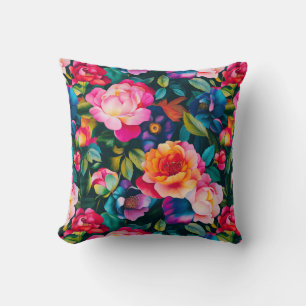 Chic vibrant roses pattern throw pillow