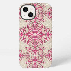 Chic Victorian Style Floral Damask Pattern Pink iPhone 13 Case