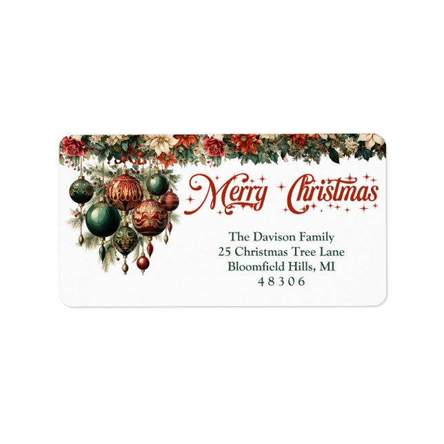 Chic Victorian style red and green wreath garland Label (Front)