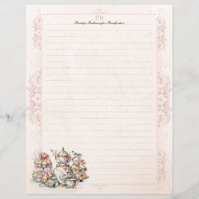 Chic Victorian Tea Monogramme Papeterie Linked (Devant)