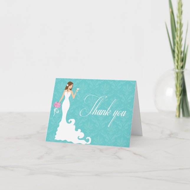 Chic vin Turquoise moderne Merci de mariée (Devant)