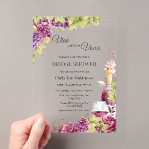 Chic Vino before Vows Bridal Shower Acrylic Invitations