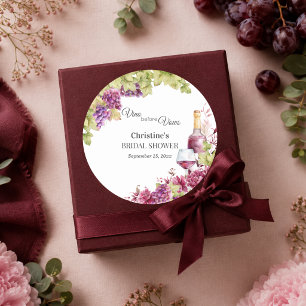 Chic Vino before Vows Bridal Shower Classic Round Sticker