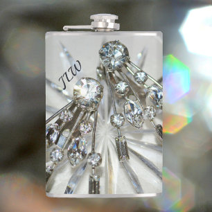 Chic Vintage Art Deco Rhinestones Hip Flask