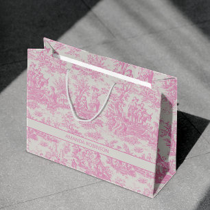 Chic Vintage Baby Pink Toile De Jouy Design Large Gift Bag
