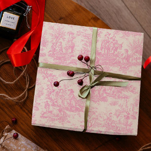 Chic Vintage Baby Pink Toile de Jouy Wrapping Paper