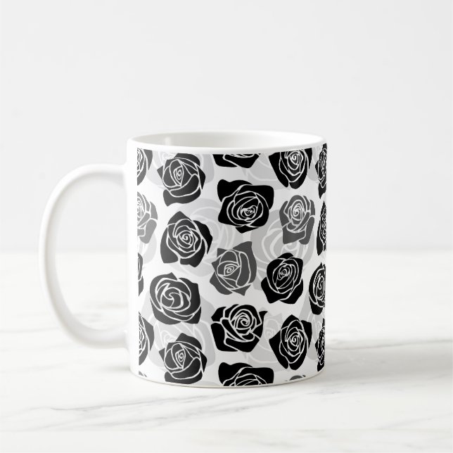 Chic Vintage black and white roses Coffee Mug (Left)
