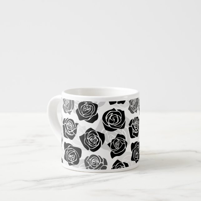 Chic Vintage black and white roses Espresso Cup (Front Left)