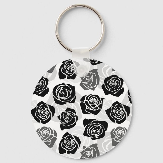 Chic Vintage black and white roses Keychain (Front)