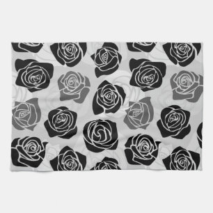 Chic Vintage black and white roses Kitchen Towel