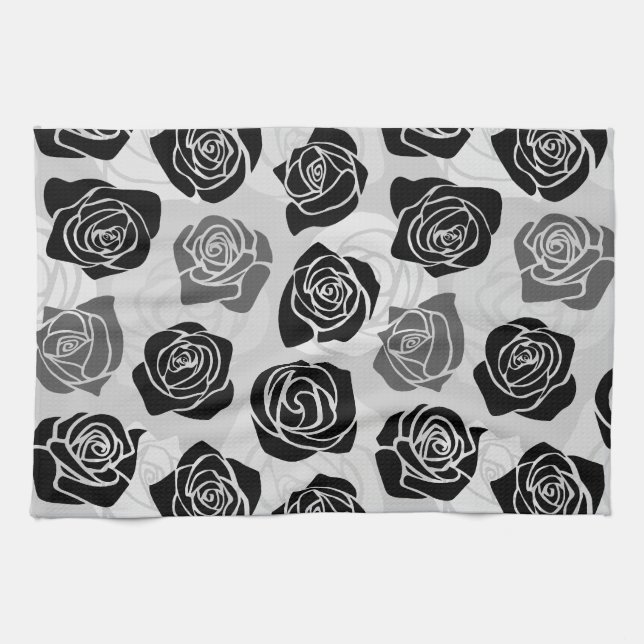 Chic Vintage black and white roses Kitchen Towel (Horizontal)