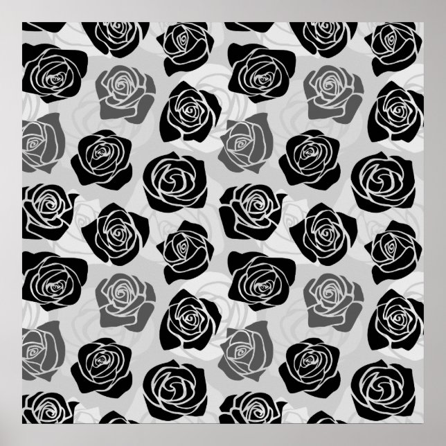 Chic Vintage black and white roses Poster (Front)