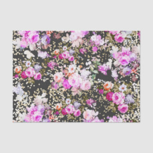 Chic vintage black pink floral gold confetti tissue paper