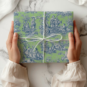 Chic Vintage Blue Green Toile French Country Wrapping Paper