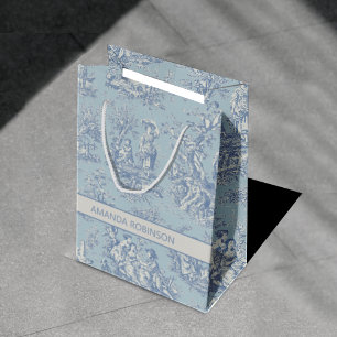 Chic Vintage Blue Grey French Toile Countryside Medium Gift Bag