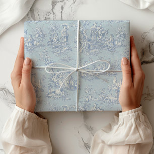 Chic vintage blue grey Toile de Jouy Countryside Wrapping Paper