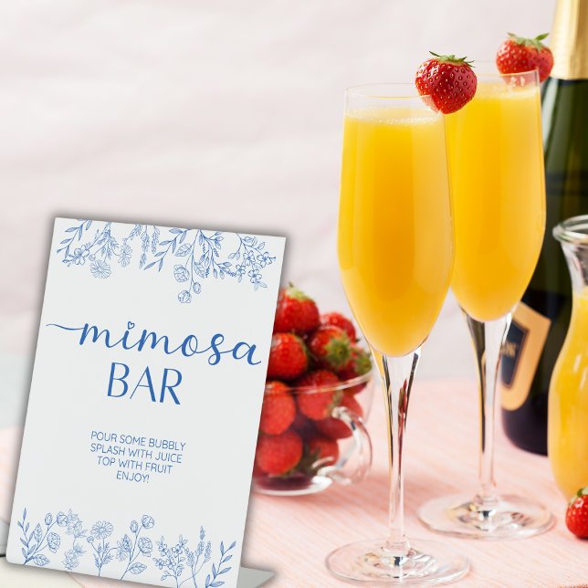 Chic Vintage Blue Mimosa Bar Pedestal Sign (Creator Uploaded)