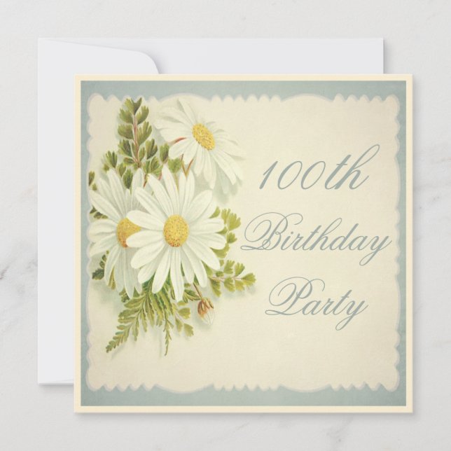 Chic Vintage Daisies 100th Birthday Invitation (Front)