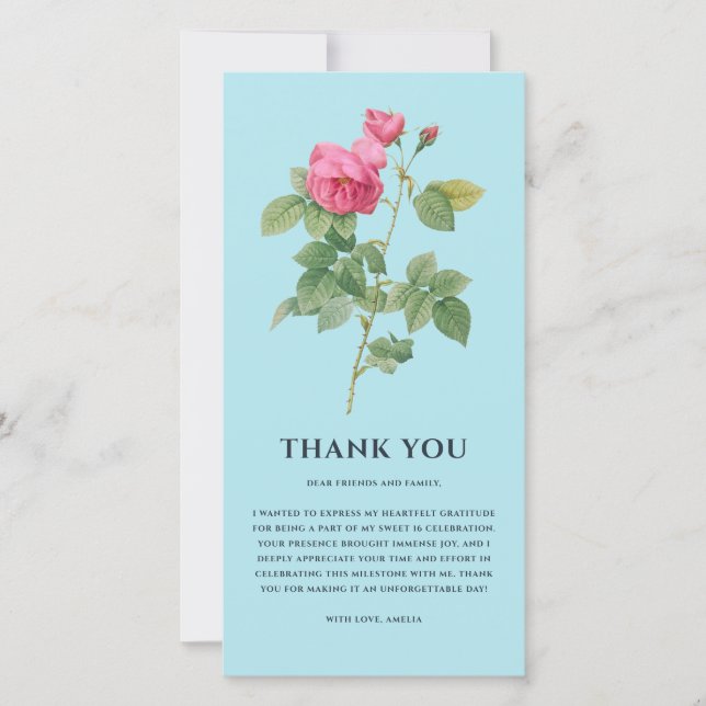 Chic Vintage Floral Botanical  Thank You Card (Front)