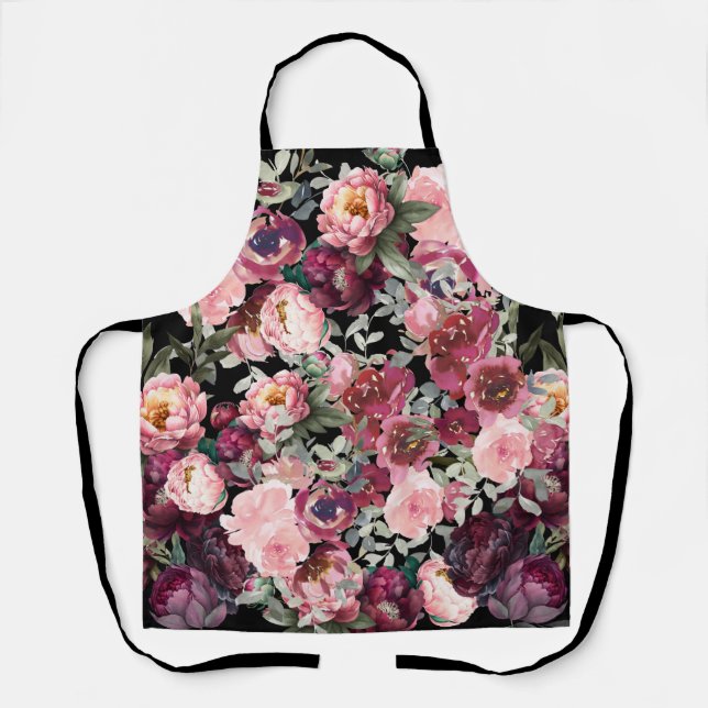 Chic Vintage Floral Print Elegant Peony Apron (Front)