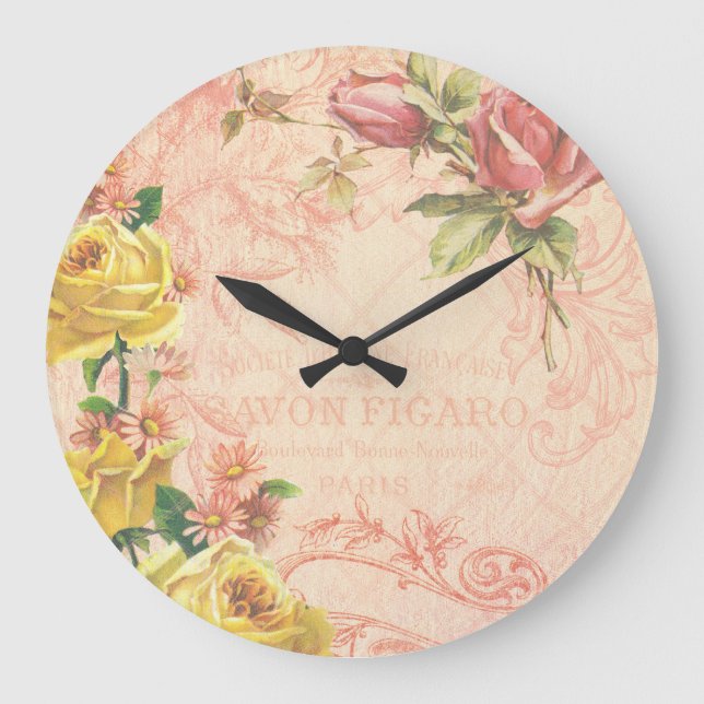 Chic Vintage Floral Wall Clock (Front)