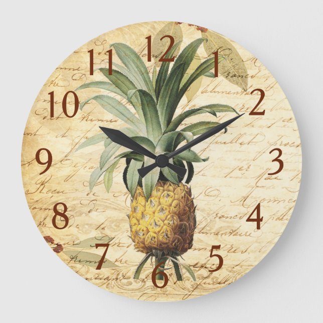 Chic Vintage French Calligraphy Pineapple Art Large Clock (Front)