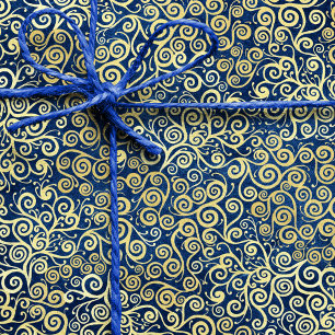 Chic Vintage Gold Swirls Pattern Luxury Navy Blue  Tissue Paper