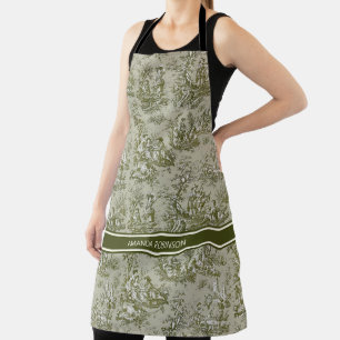 Chic vintage green grey toile de jouy printed  apron