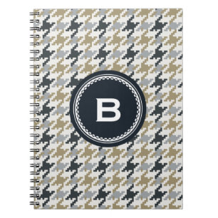Chic vintage grey houndstooth plaid monogram notebook