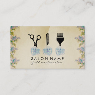 chic vintage hair stylist hairstylist blue rose business card