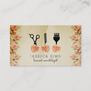 chic vintage hair stylist hairstylist pink rose business card