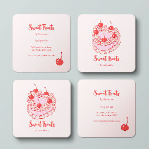 Chic Vintage Heart Cake Bakery Chef Square Business Card