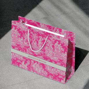 Chic Vintage Hot Pink French Toile de Jouy Large Gift Bag