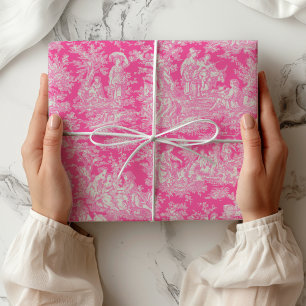 Chic Vintage Hot Pink Toile de Jouy French Scenes Wrapping Paper