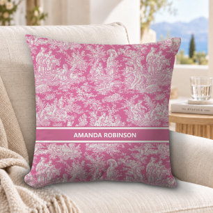 Chic vintage hot pink toile de jouy printed  throw pillow