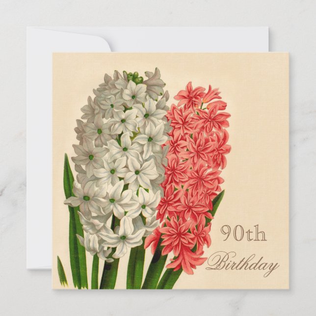 Chic Vintage Hyacinths 90th Birthday Invitation (Front)