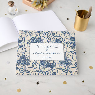 Chic Vintage Ivory Navy Blue Floral Guest Books