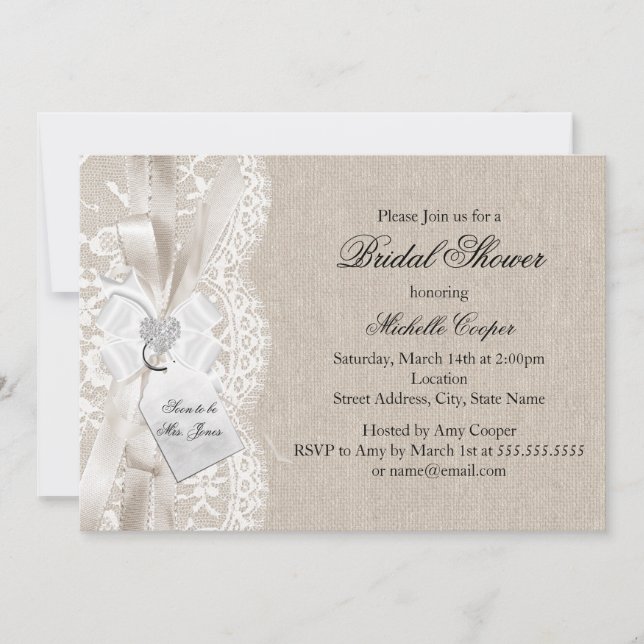 Chic Vintage Lace & Burlap Bridal Shower Invite (Front)