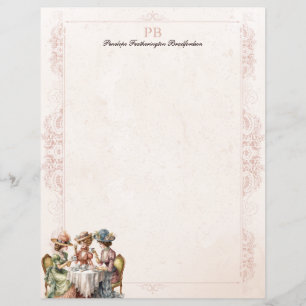 Chic Vintage Lady Tea Monogrammed Stationery Paper