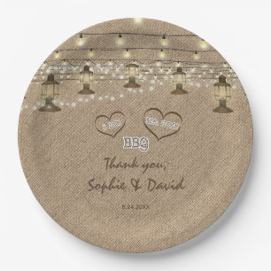 Chic Vintage Lantern String Lights Burlap I DO BBQ Paper Plate